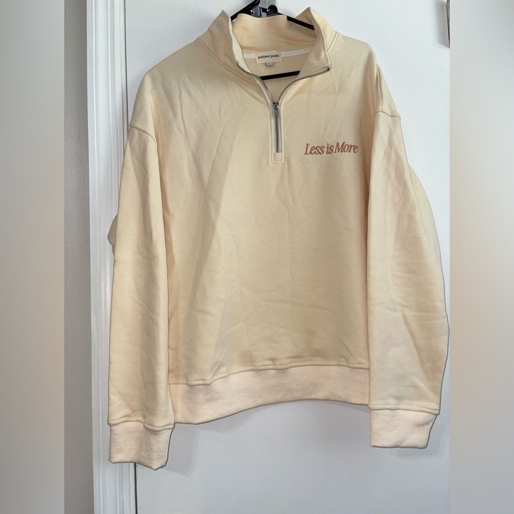 Polished Prints less is more embroidered cream pullover Large